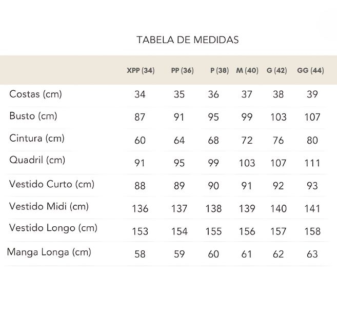 Tabela de Medidas