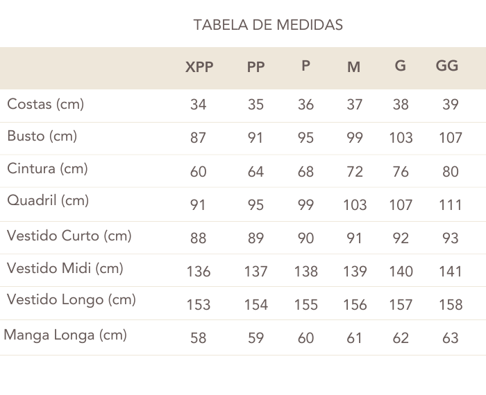 Tabela de Medidas